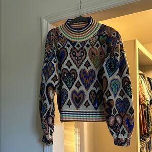 FARM Rio Cream Hearts Ikat Knit Sweater size M